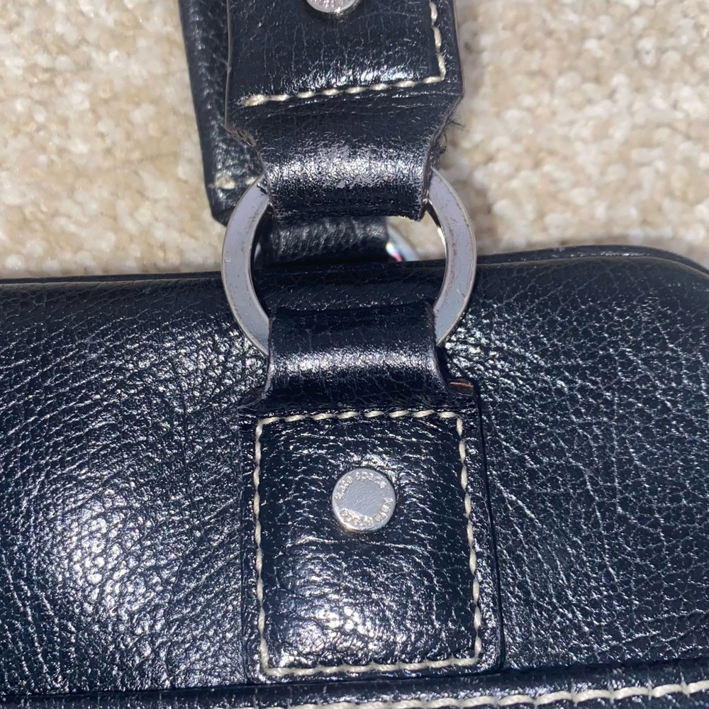VTG Kate Spade Black Leather Wide Shoulder Silver Hardware Striped Interior Bag - Picture 9 of 13
